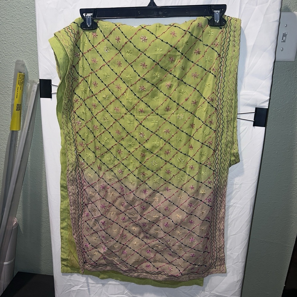 Vintage Embroidered Sheer Lined Table Runner / Scarf Ombre Floral Design 92"x19"